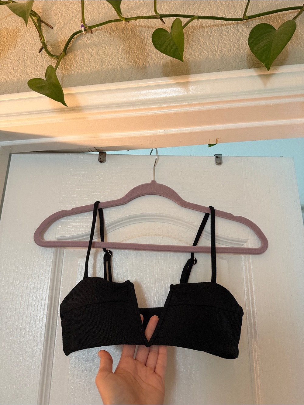 Black Ribbed Bralette with V-Notch